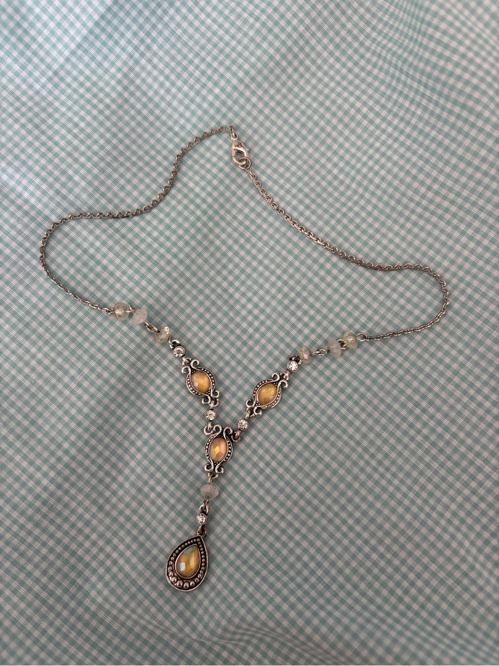 Avon Silver-Tone Yellow Teardrop Y-Necklace